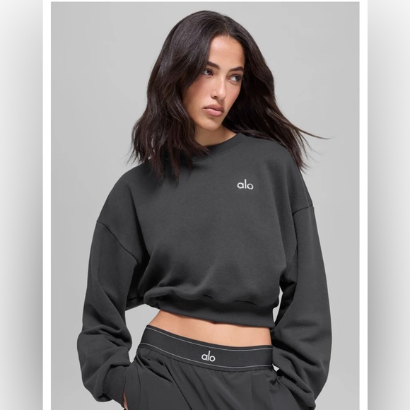 ALO Yoga Tops - NWT Alo yoga Cropped Accolade Crewneck Anthracite grey size large